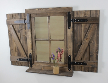 Preview: Deko Fenster mit Glasspiegel, FEnsterläden und Ablage